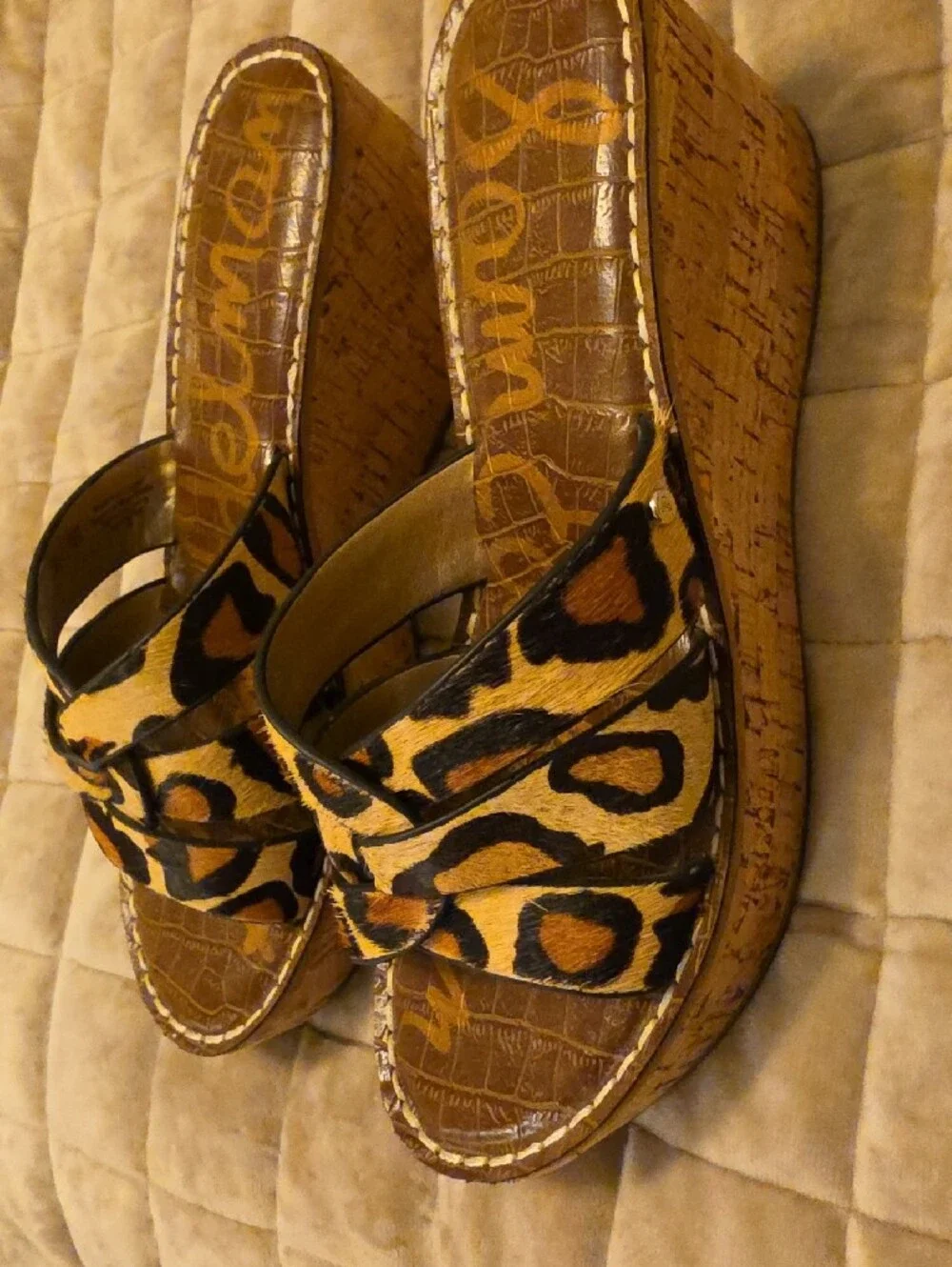 Sam Edelman Leopard Cork Platform Wedge Sandals